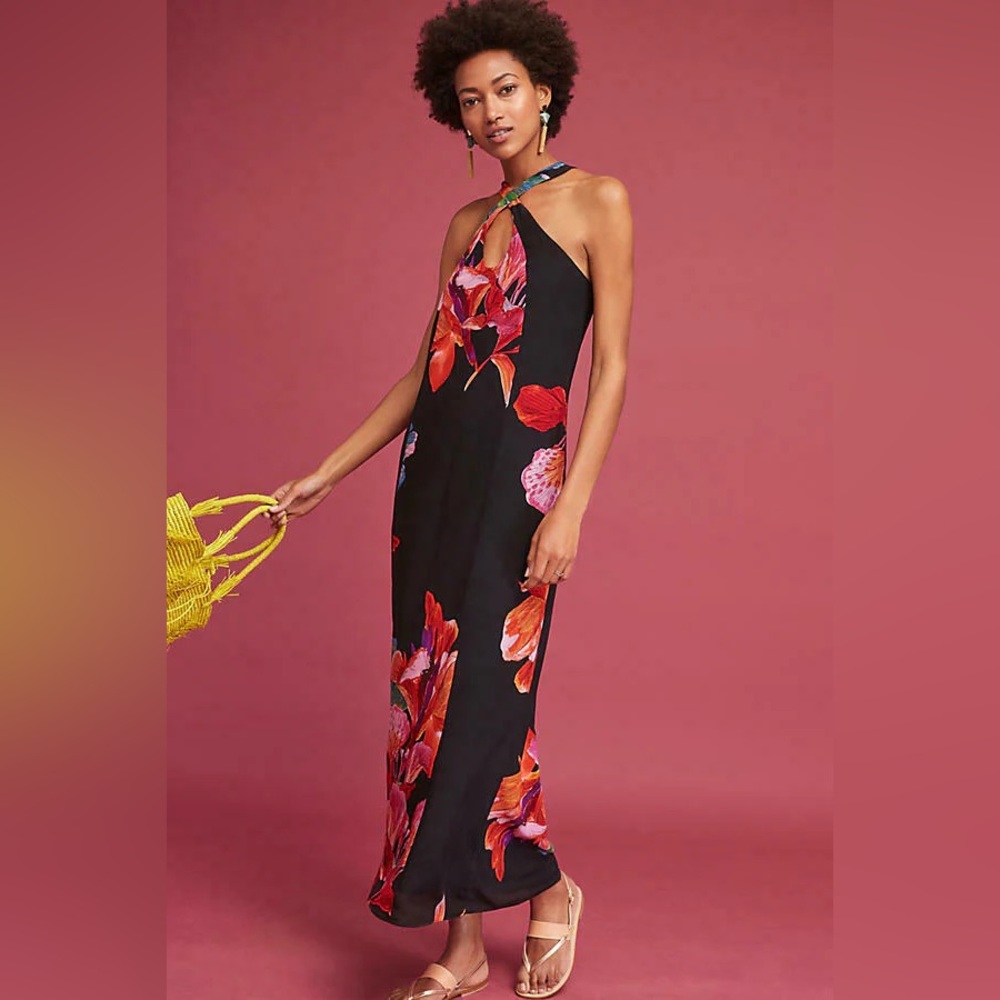 Anthropologie Maeve Cayman Silk Floral Maxi Dress XS
